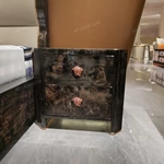 Luxury Dark Burl Natural Wood Veneer Nightstand with Iconic Rose Gold Medusa Handles